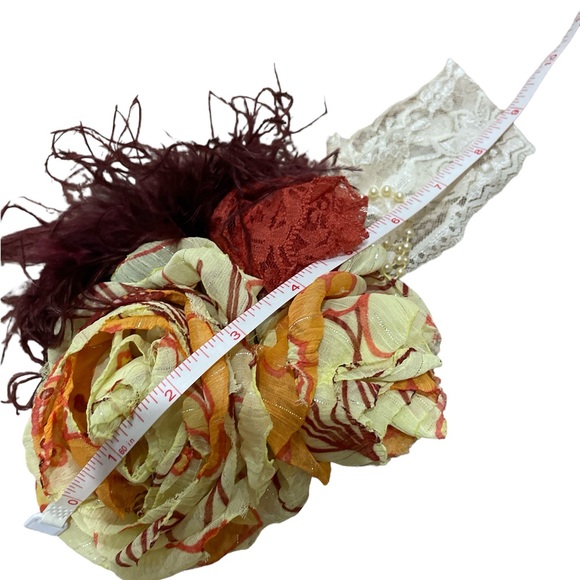 One of a kind huge oversized flower feather beads headband Fascinator yellow - Picture 5 of 6